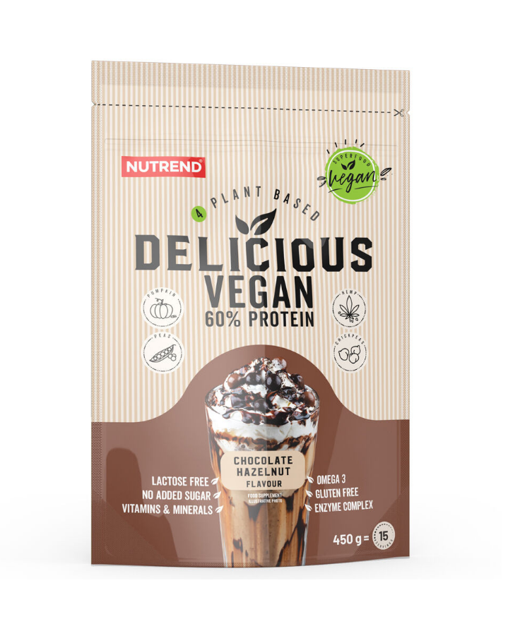 NUTREND Finom Vegán Fehérje 450g Csokoládé+Mogyoró